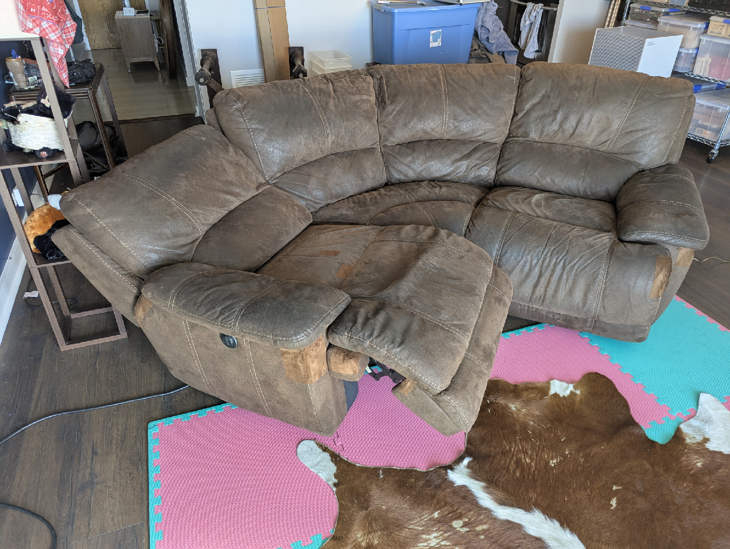 Brown Leather Sectional Sofa with Recliner - photo 2