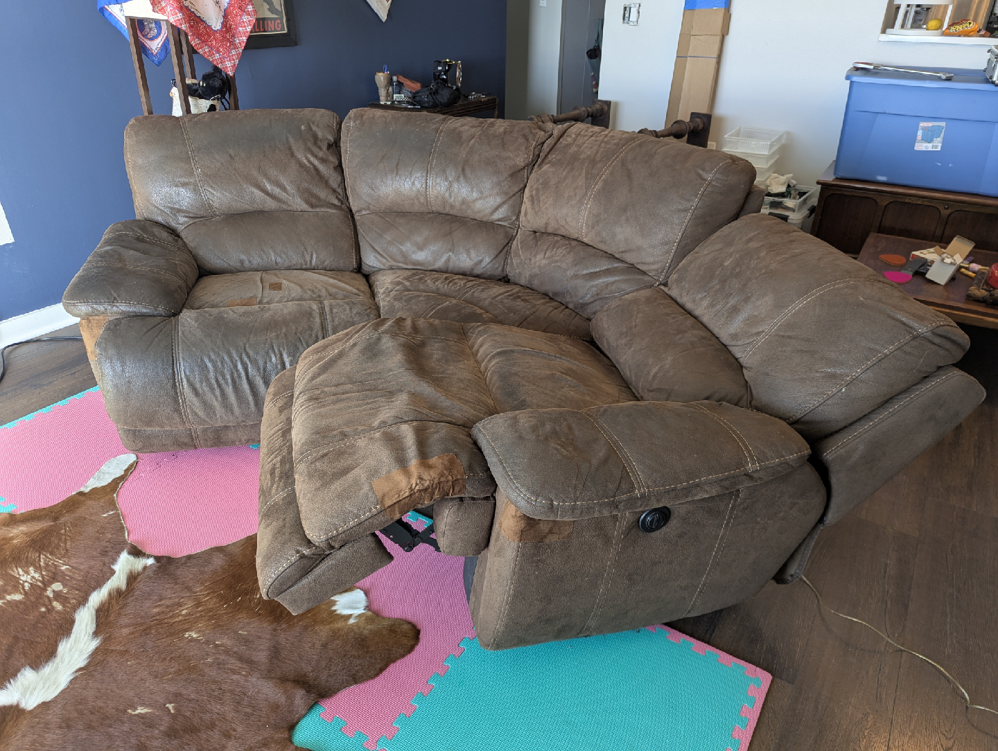 Brown Leather Sectional Sofa with Recliner - photo 3
