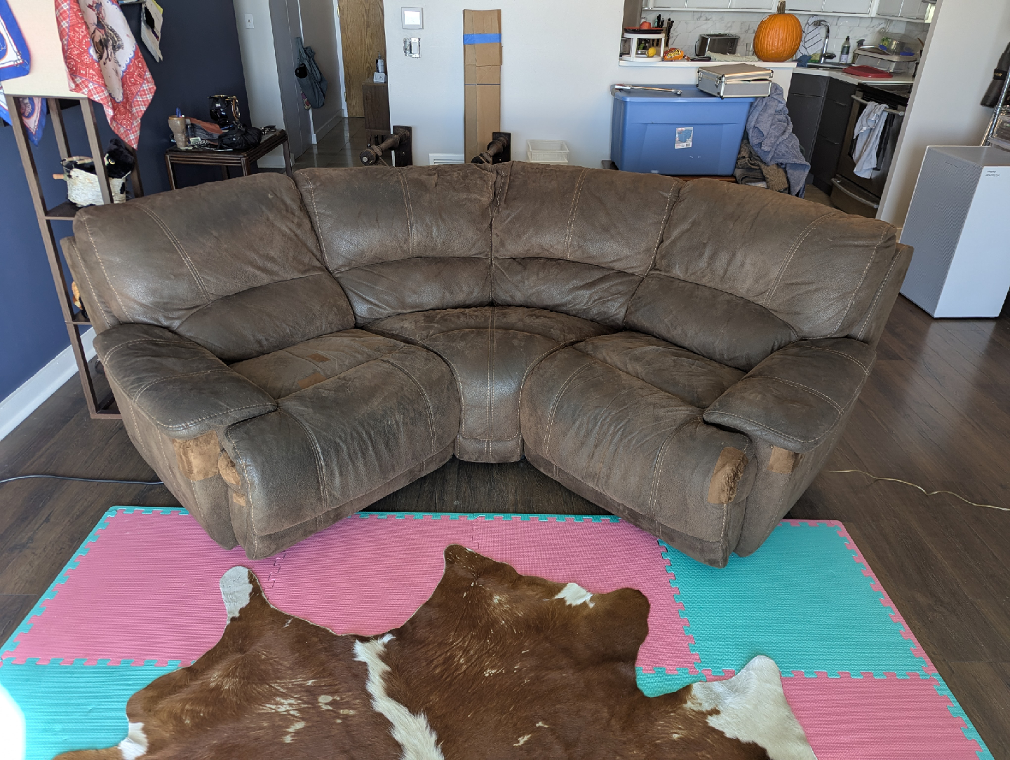 Brown Leather Sectional Sofa with Recliner - photo 4