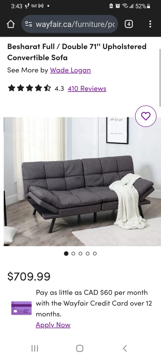 Wade Logan Besharat 71" Upholstered Convertible Sofa