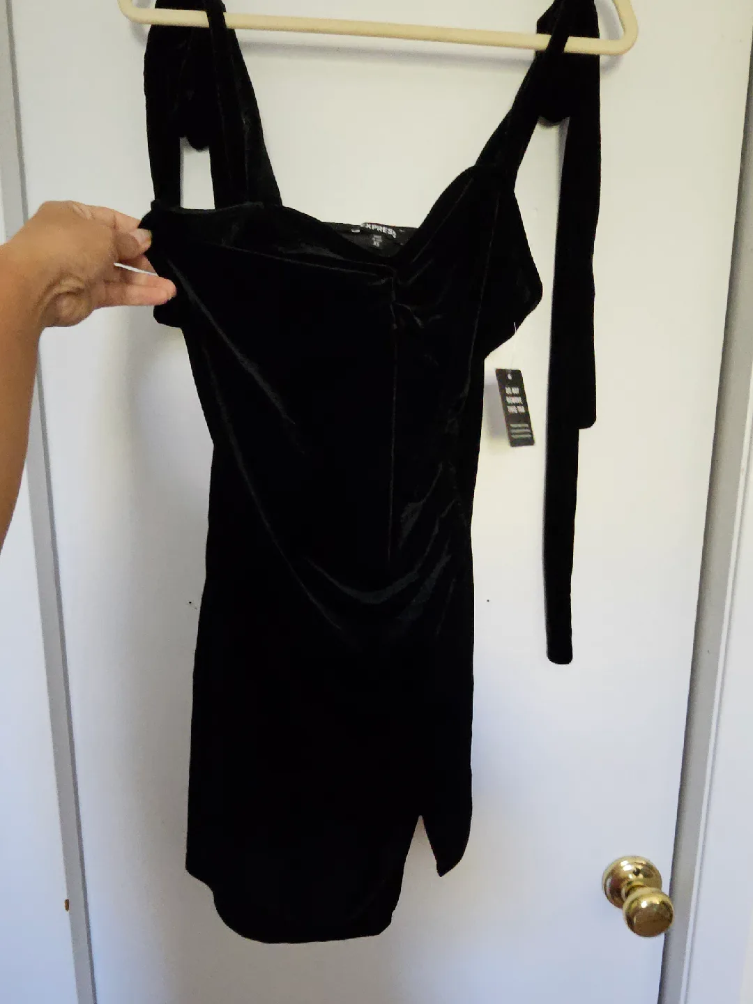 Express Black Velvet Mini Dress - Size XS thumbnail