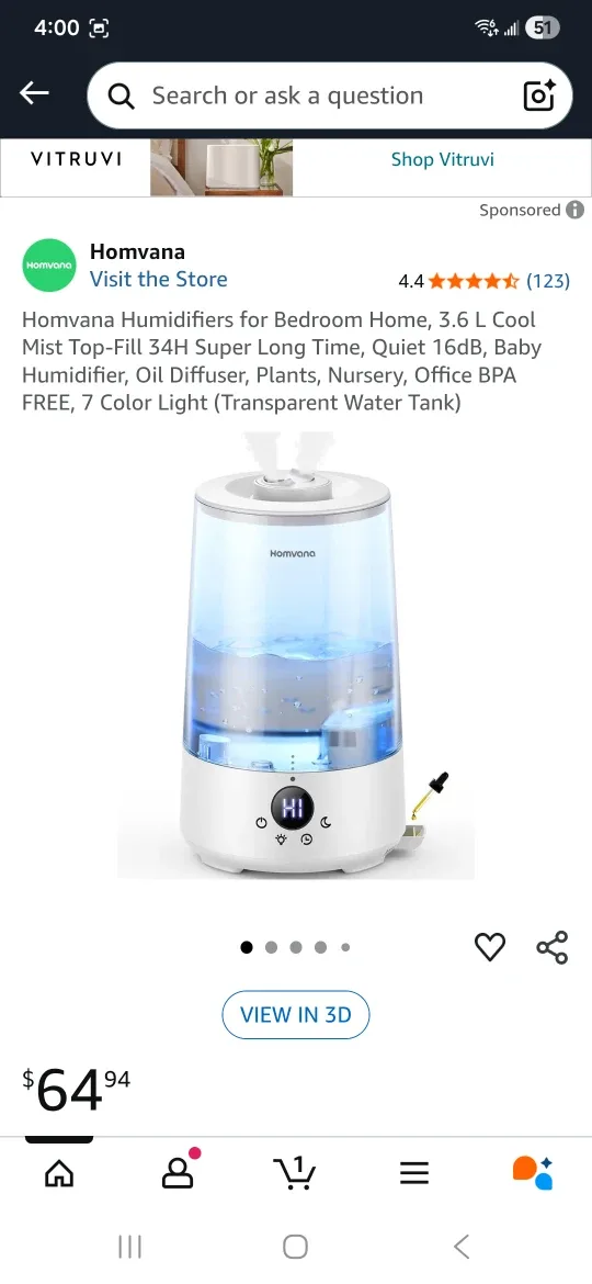 Homvana H101 Ultrasonic Humidifier - 3.6L