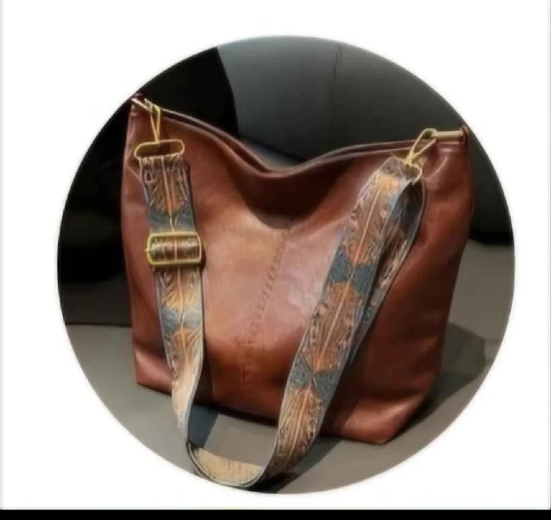 bohemian Brown faux Leather Shoulder Bag with Patterned Strap thumbnail