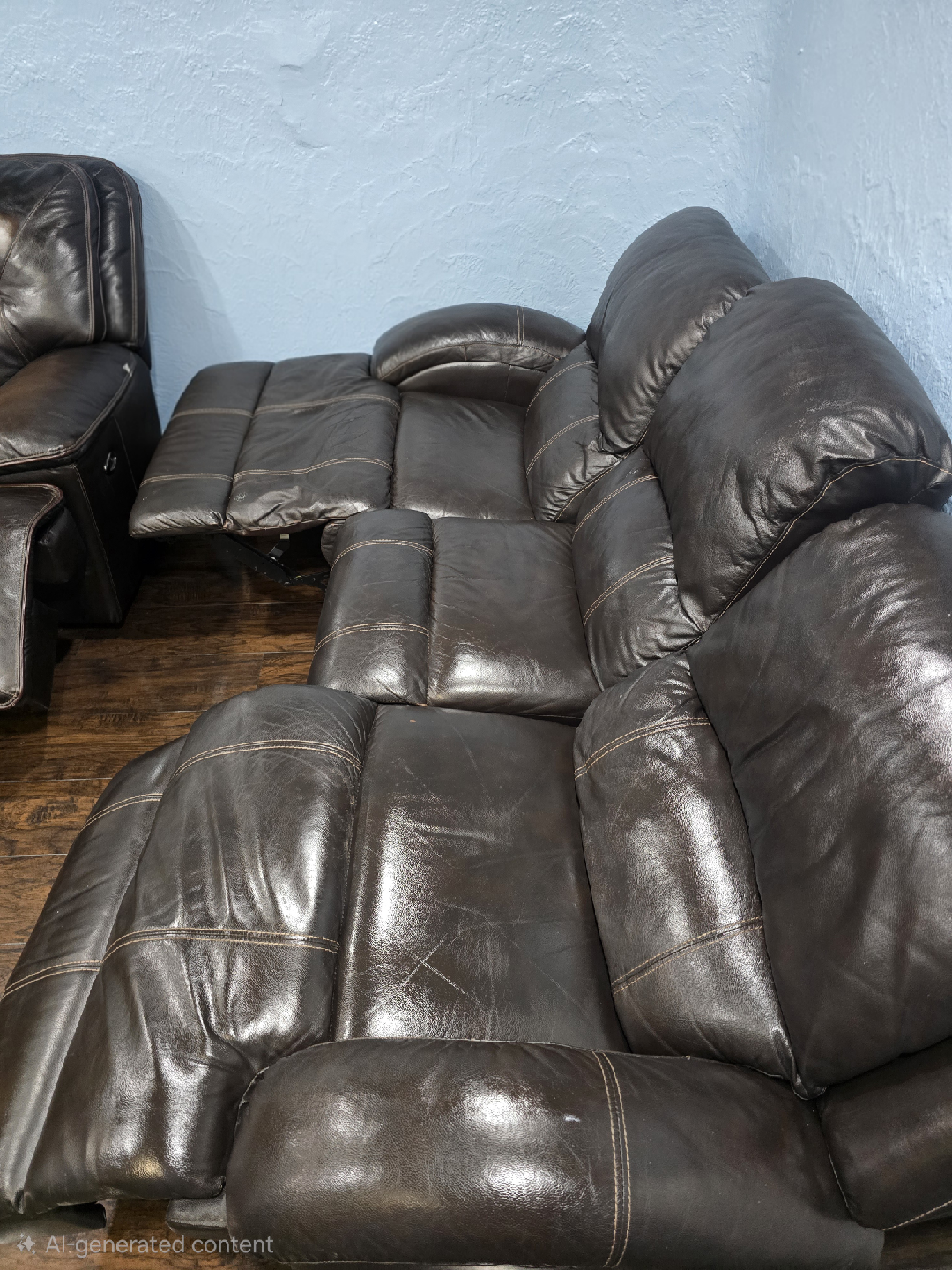 Brown Leather Reclining Sofa Set 450 each - photo 4