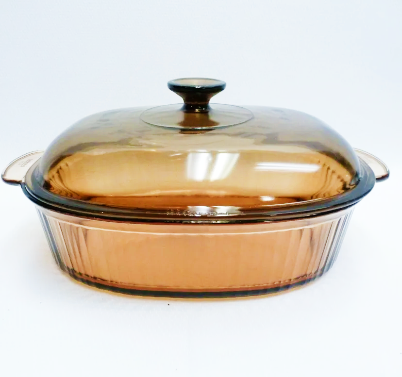 Vintage Amber Vision Corning Ware Casserole Dish with Lid 4L