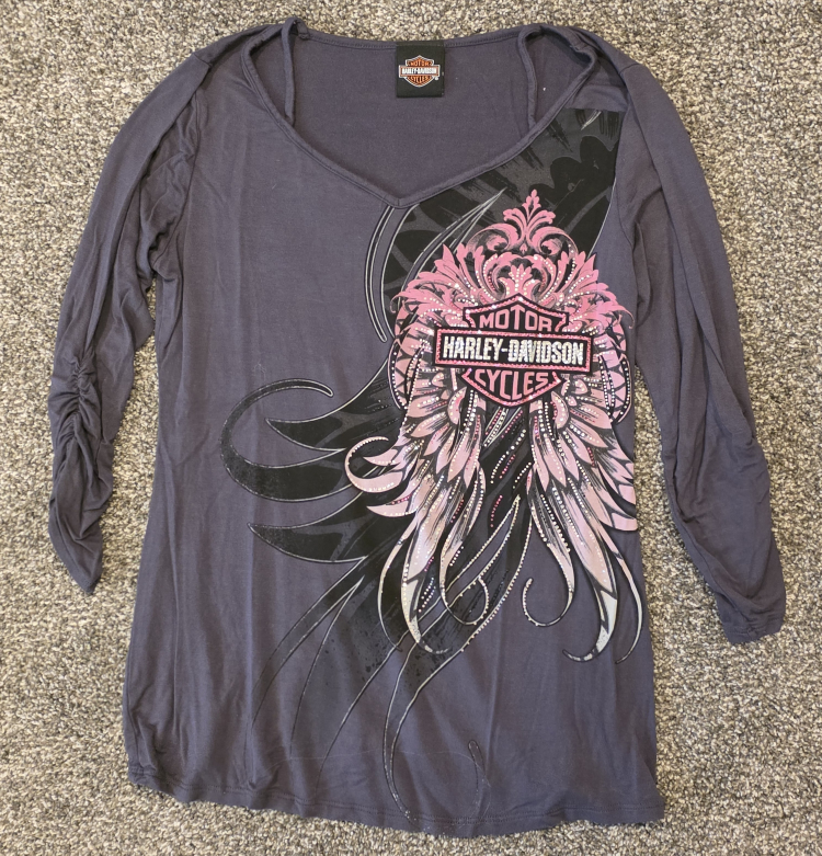 Harley-Davidson Gray Long Sleeve Rhinestoned Top