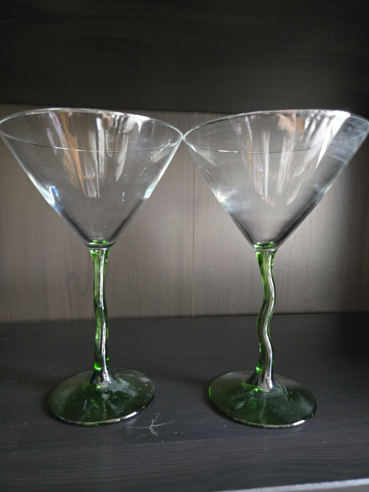 Pair of Green Stem Martini Glasses