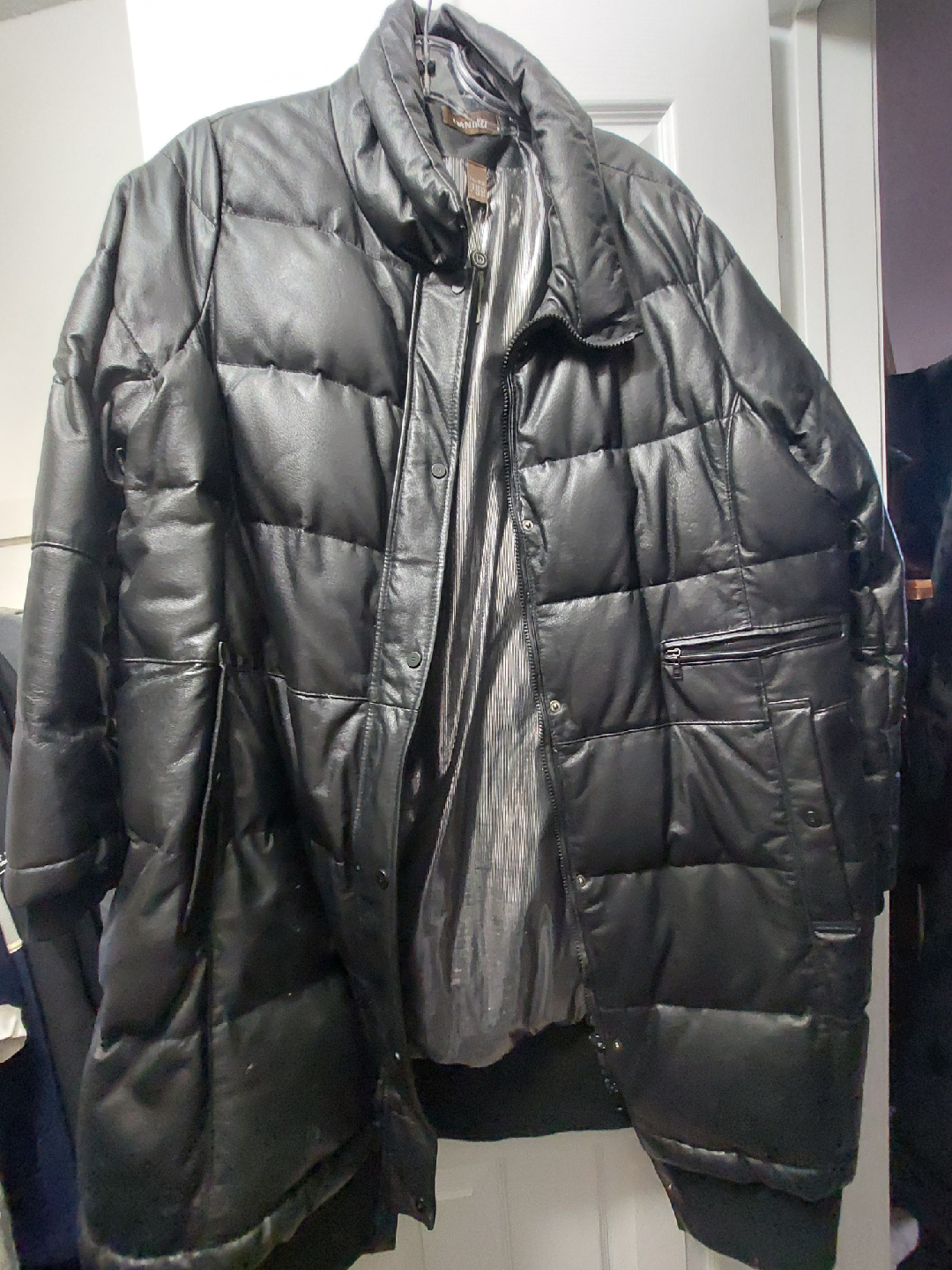 Danger Leather Long Black Puffer Jacket