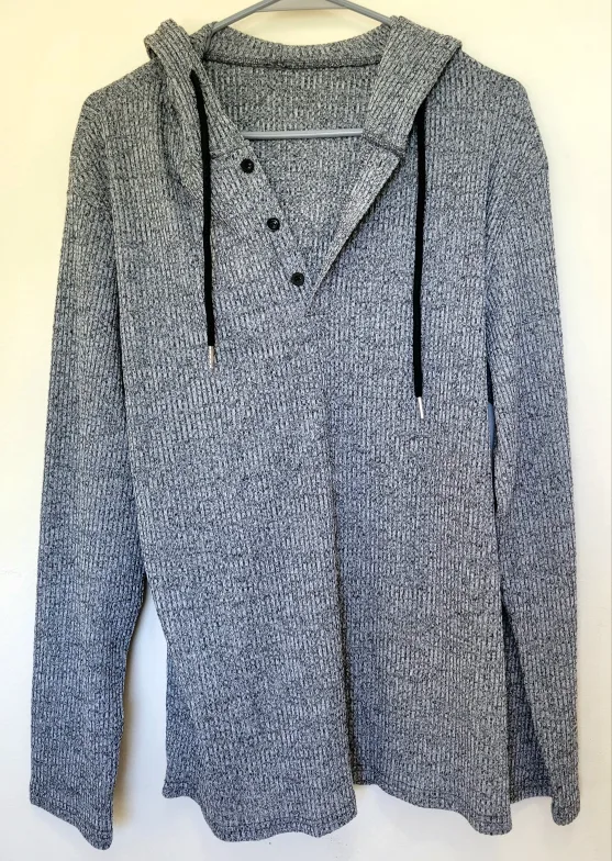 Grey Ribbed Knit Hoodie - Size L thumbnail