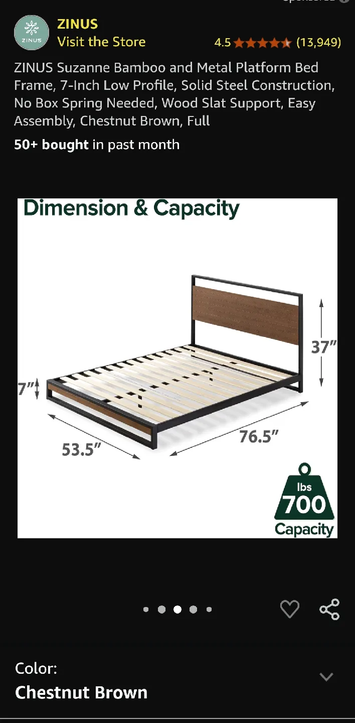 Zinus Suzanne Full Bed Frame - Chestnut Brown image indicator(2)