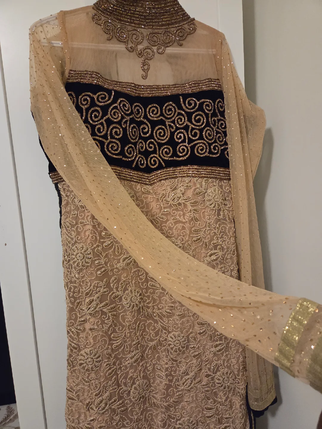 Beige & Black Embroidered Dress image indicator(5)
