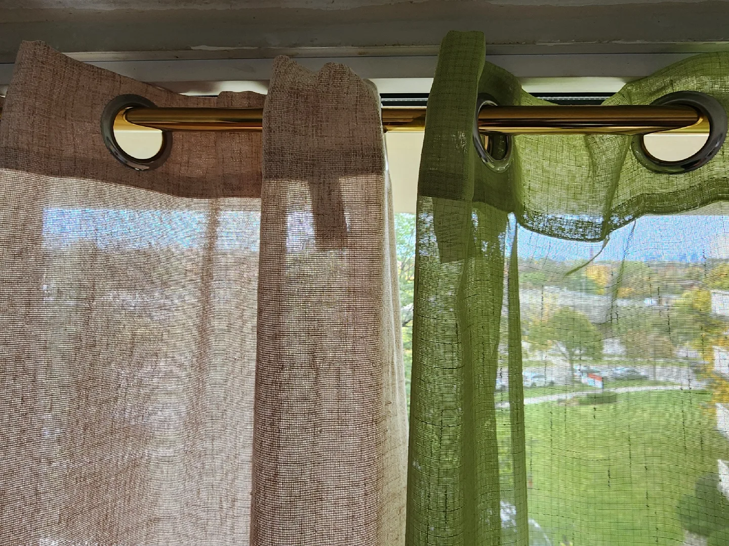 2 Pairs of Curtains - Cream/Beige & Green image indicator(3)