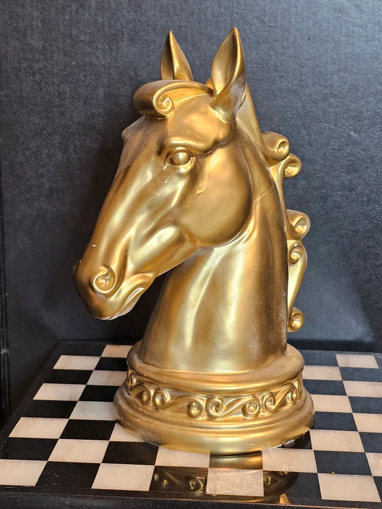 Gold Horse Head Chess Piece Decor - 6 inches image indicator(3)