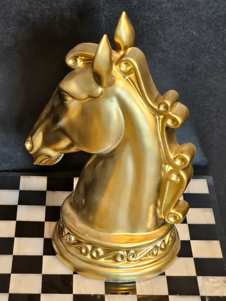Gold Horse Head Chess Piece Decor - 6 inches thumbnail