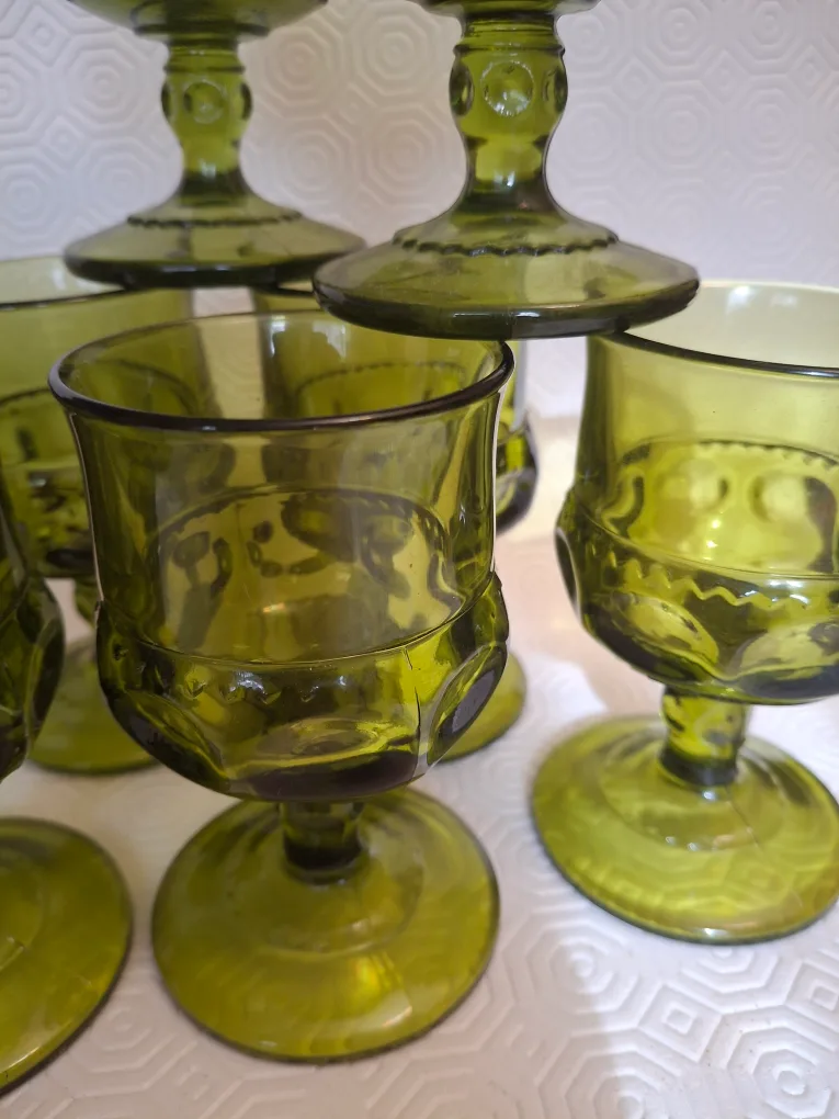 Vintage Green Glass Goblets - Set of 8 image indicator(5)