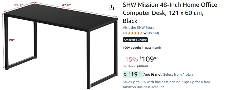 48-Inch Home Office Computer Desk, 121 x 60 cm
