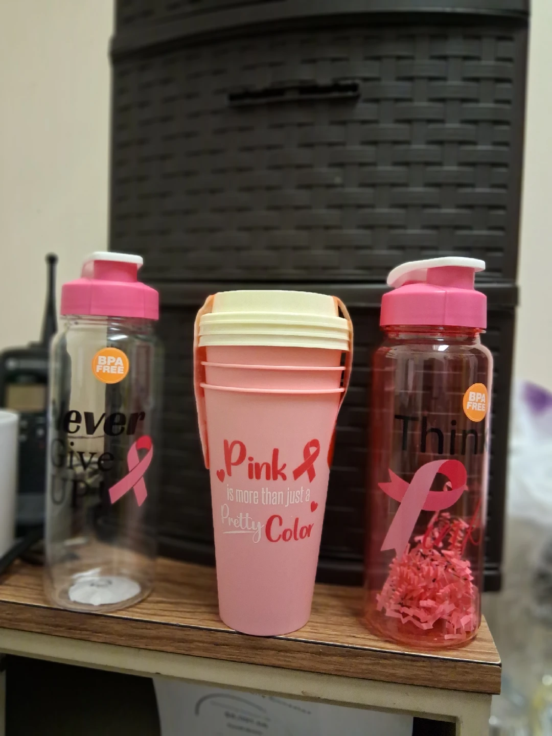 Pink Ribbon Water Bottle & Cups Set