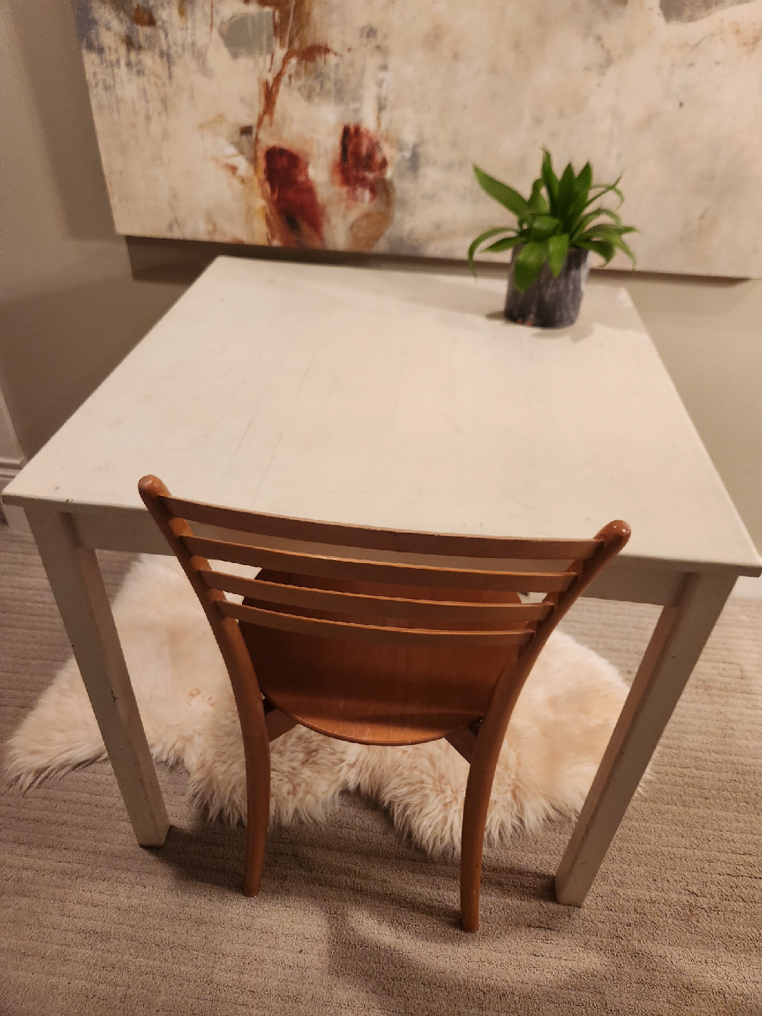 small SPACE FRIENDLY VINTAGE Wooden Dining Table with Chair - photo 4