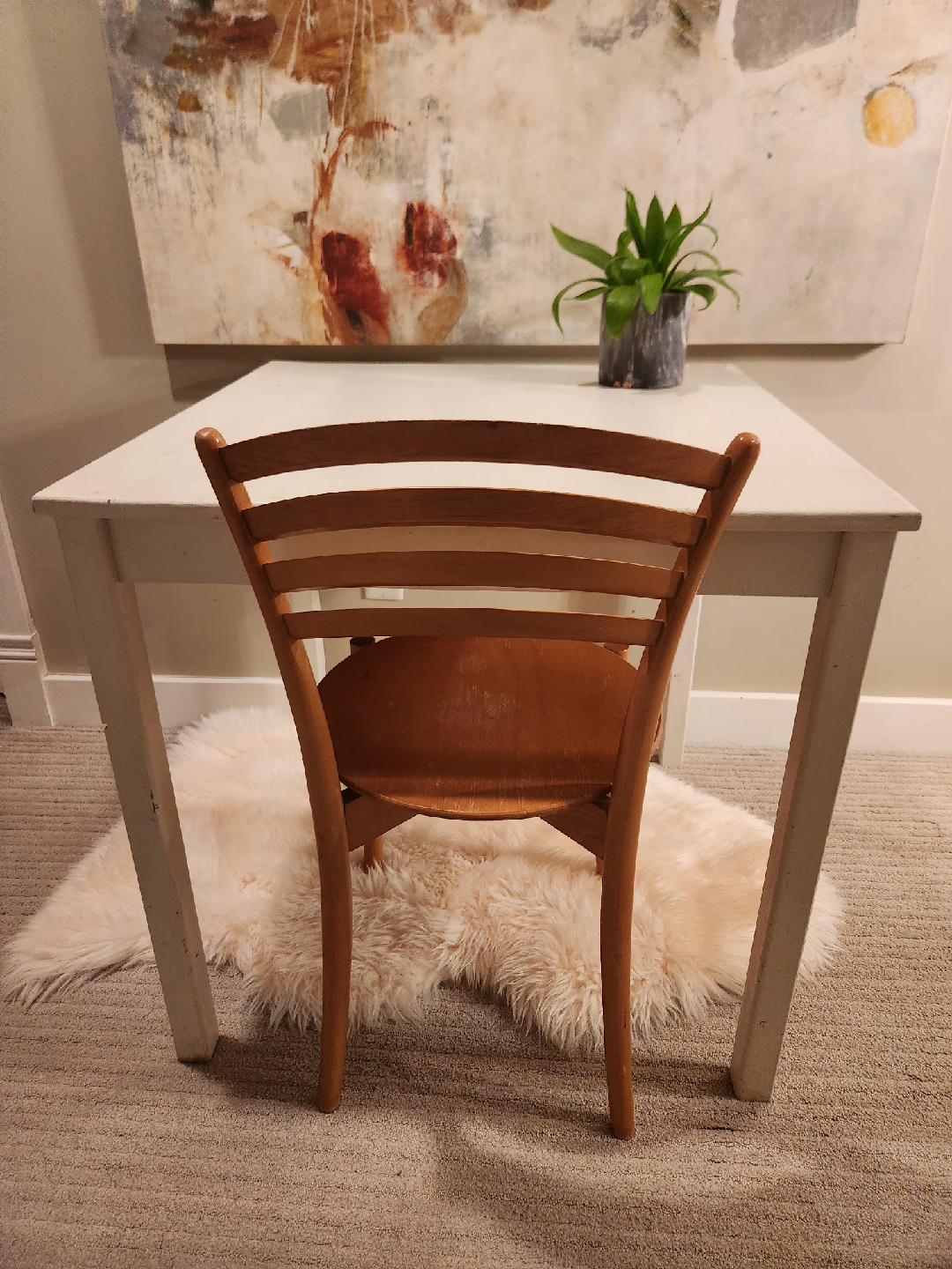 small SPACE FRIENDLY VINTAGE Wooden Dining Table with Chair - photo 5