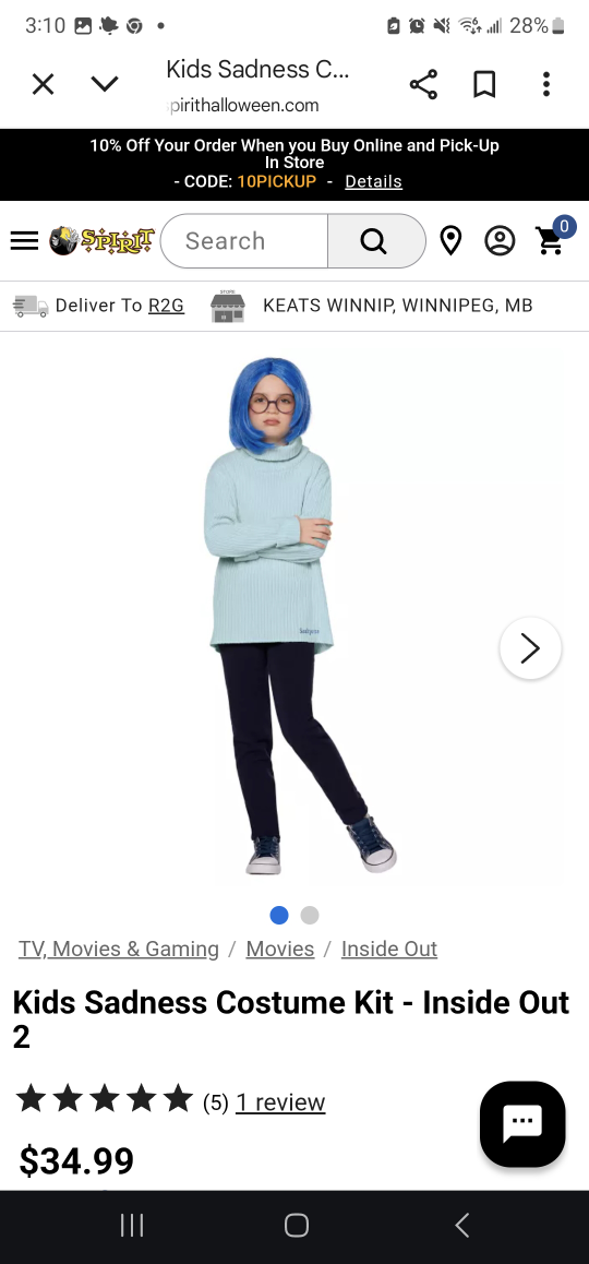 Inside Out 2 Sadness Costume Kit - Child Medium - photo 4