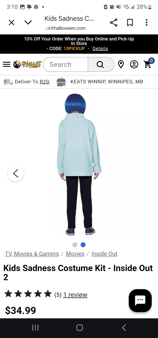 Inside Out 2 Sadness Costume Kit - Child Medium - photo 5