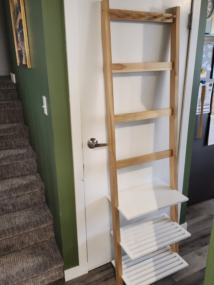 Wooden Ladder Shelf with White Shelves