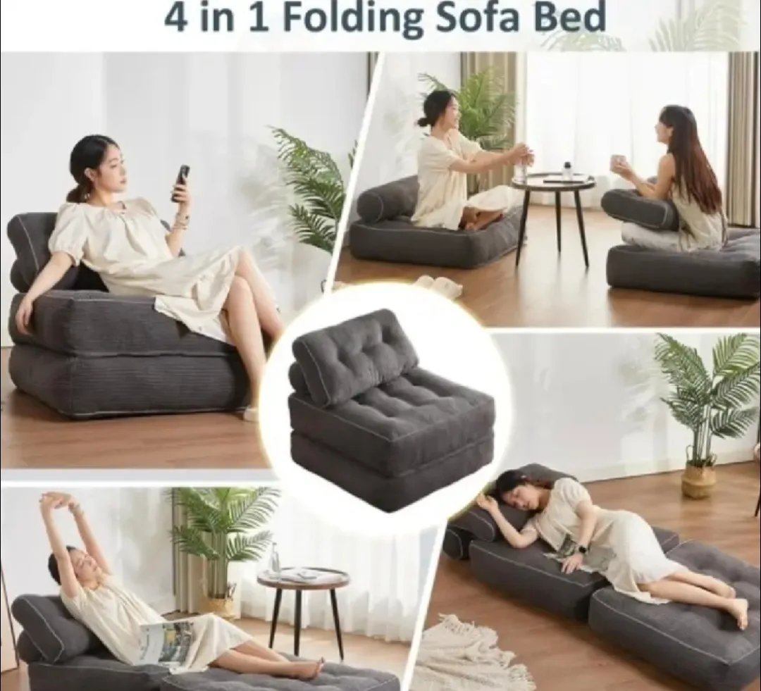4 in 1 Folding Sofa Bed Chair with Backrest and Pillow, Grey image indicator(3)