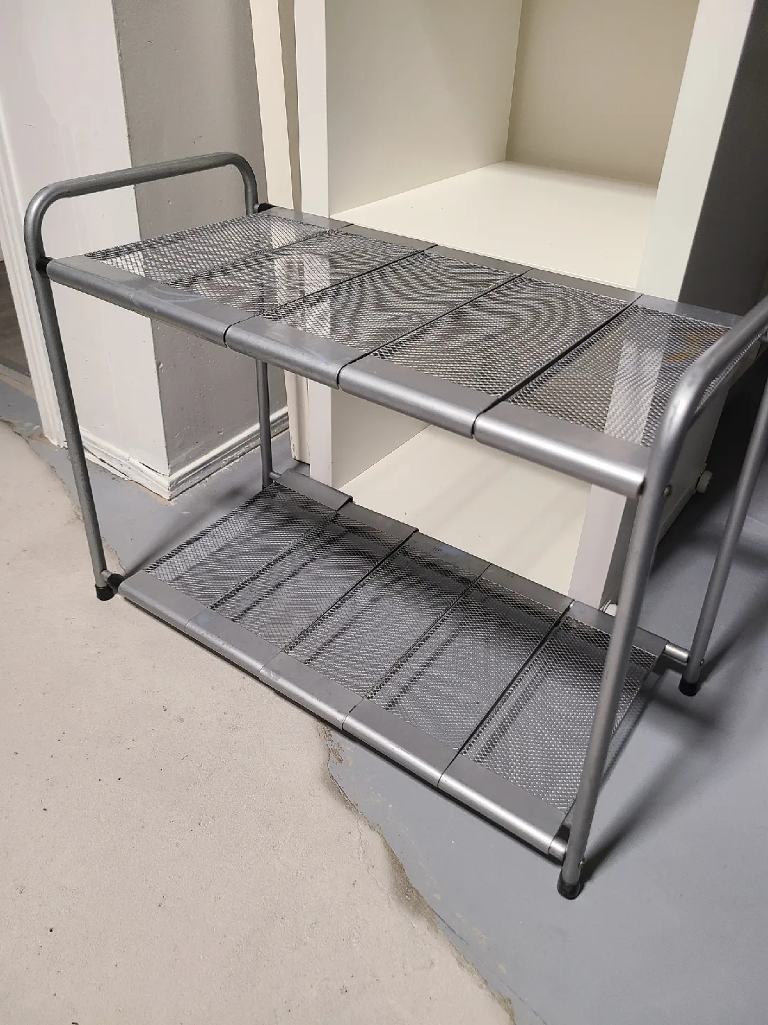 Silver Metal Shelf Unit, expandable under sink shelf