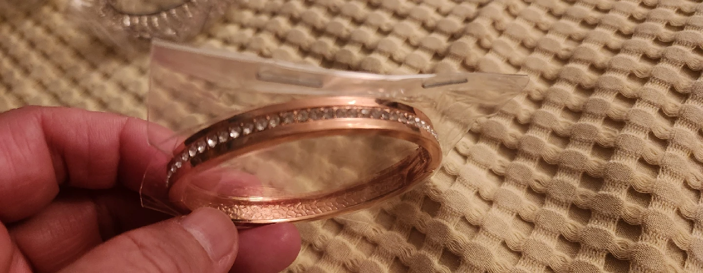 Rose Gold Bangle Bracelet with Rhinestones - photo 3