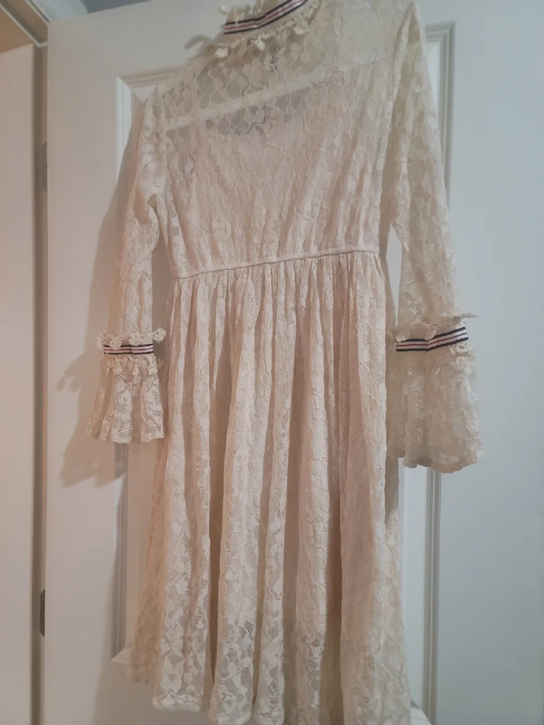 Lace Dress - Cream with Ribbon Detail image indicator(2)