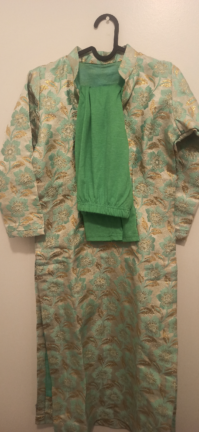 Floral Kurta Pajama Set - Green & Gold - photo 2