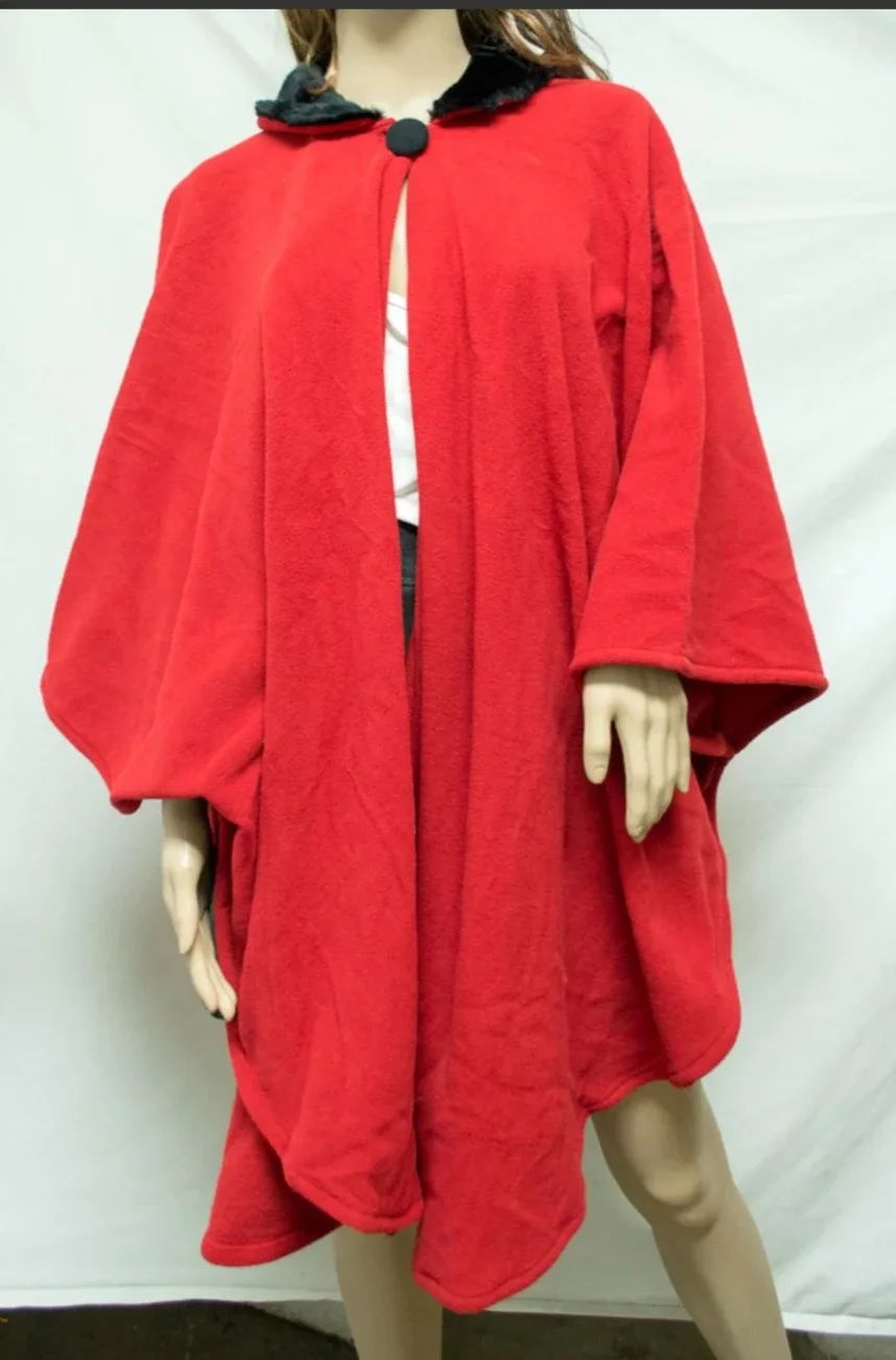 Red Fleece Cape with Black Collar image indicator(5)