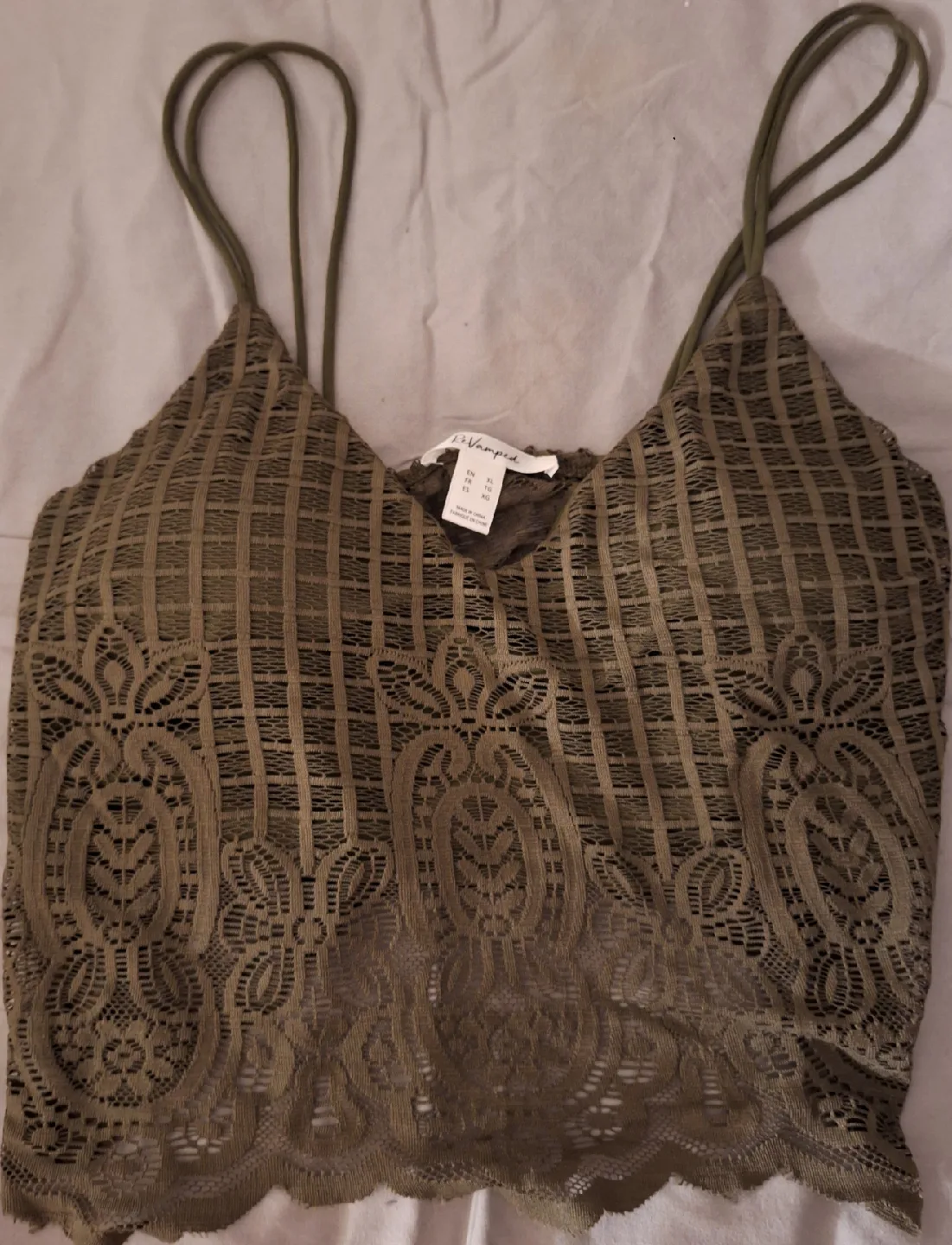 ReVamped Olive Green Lace Bralette - Size XL thumbnail