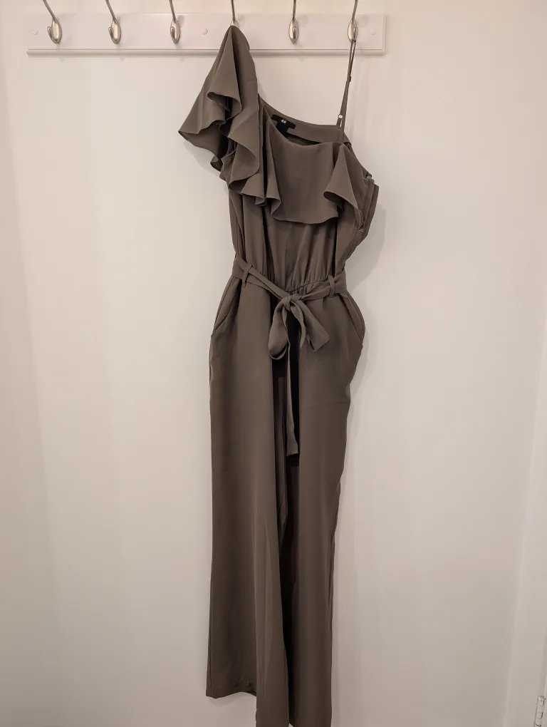 H&M Olive Green Ruffle Jumpsuit - S/M thumbnail