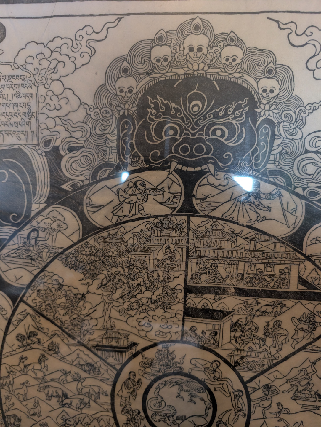 antique rice paper print of Tibetan Buddhist wheel of life - photo 2