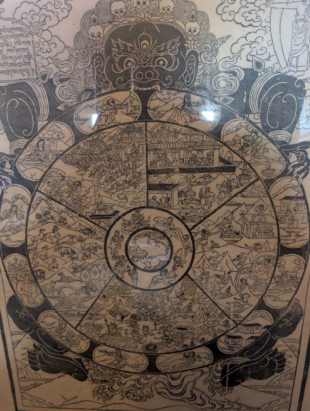 antique rice paper print of Tibetan Buddhist wheel of life - photo 4