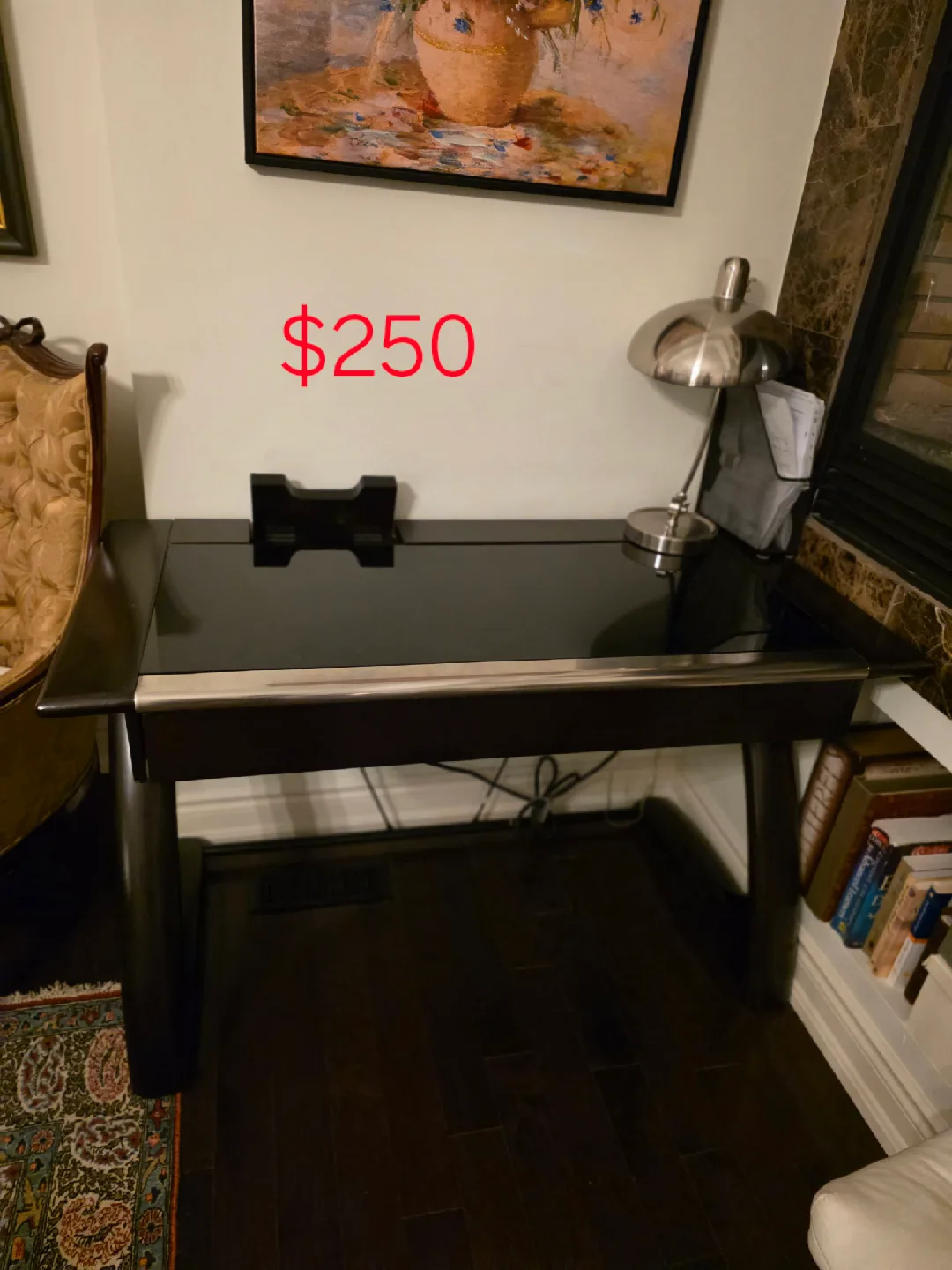 Dark Brown Desk with Black Glass Top thumbnail