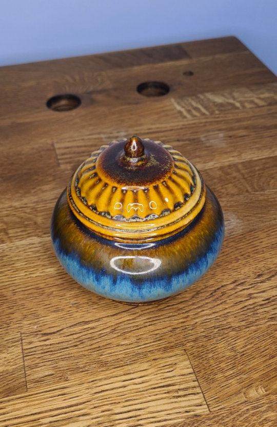 Ceramic Lidded Jar - Blue & Brown