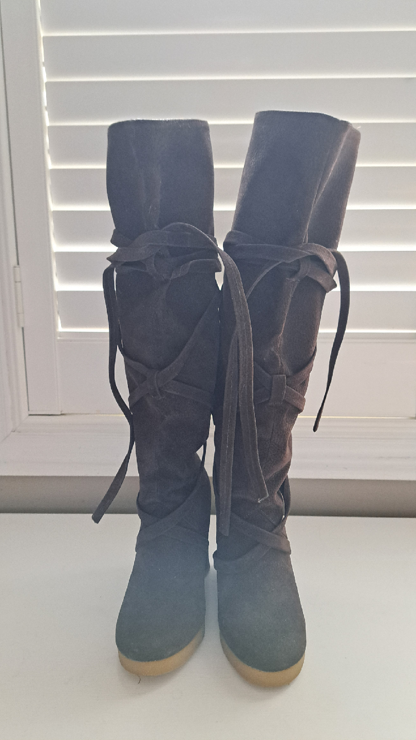 Brown Suede Wedge Boots - Size 5M