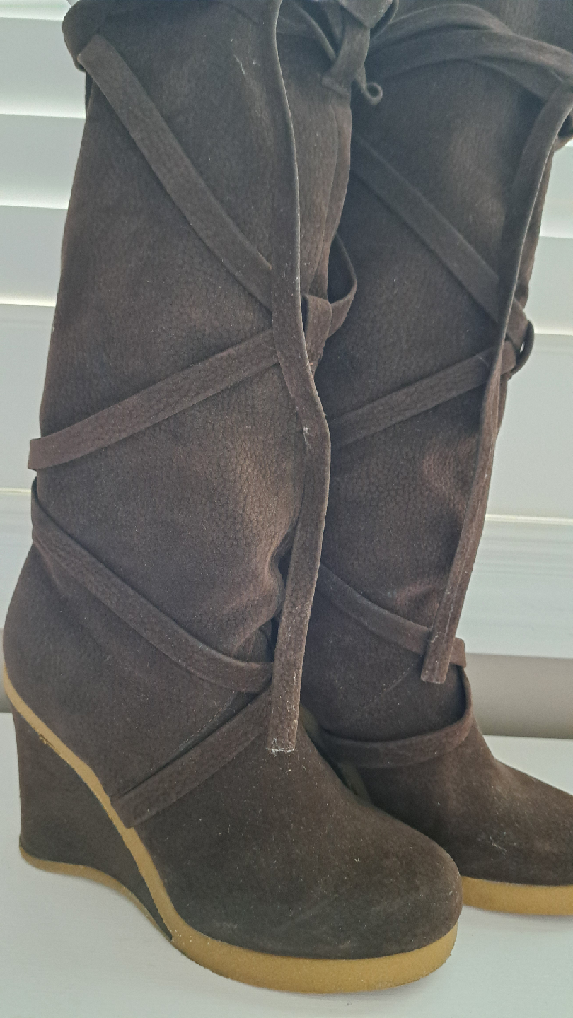 Brown Suede Wedge Boots - Size 5M - photo 3