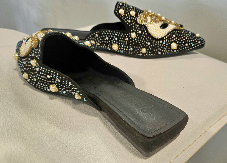 Size 9 Black Embellished Mules - photo 5