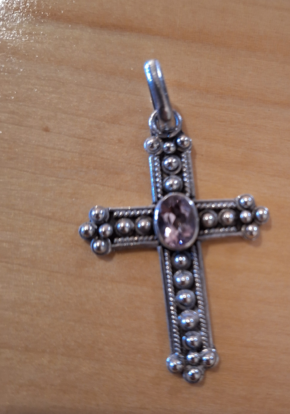Silver Cross Pendant with amethyst stone marked 925 - photo 3