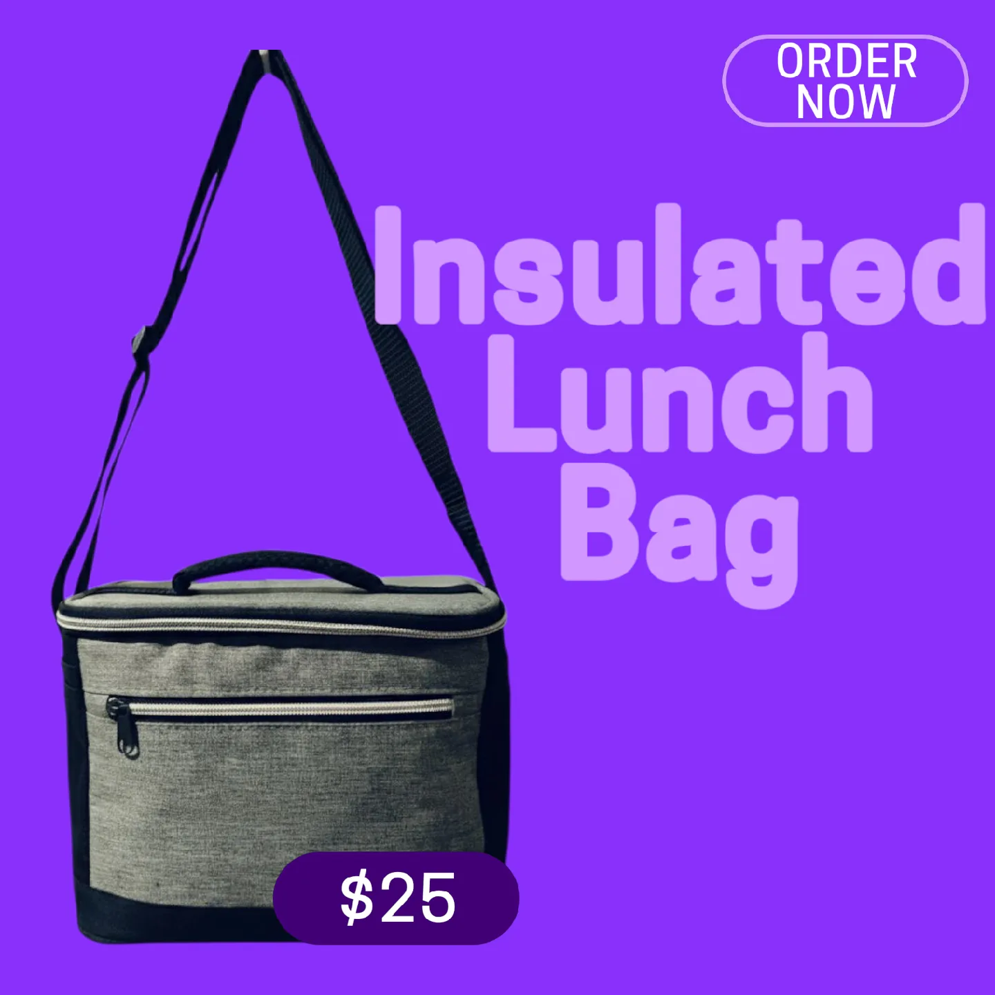 Brand New Insulated Lunch Bag – Gray & Black
