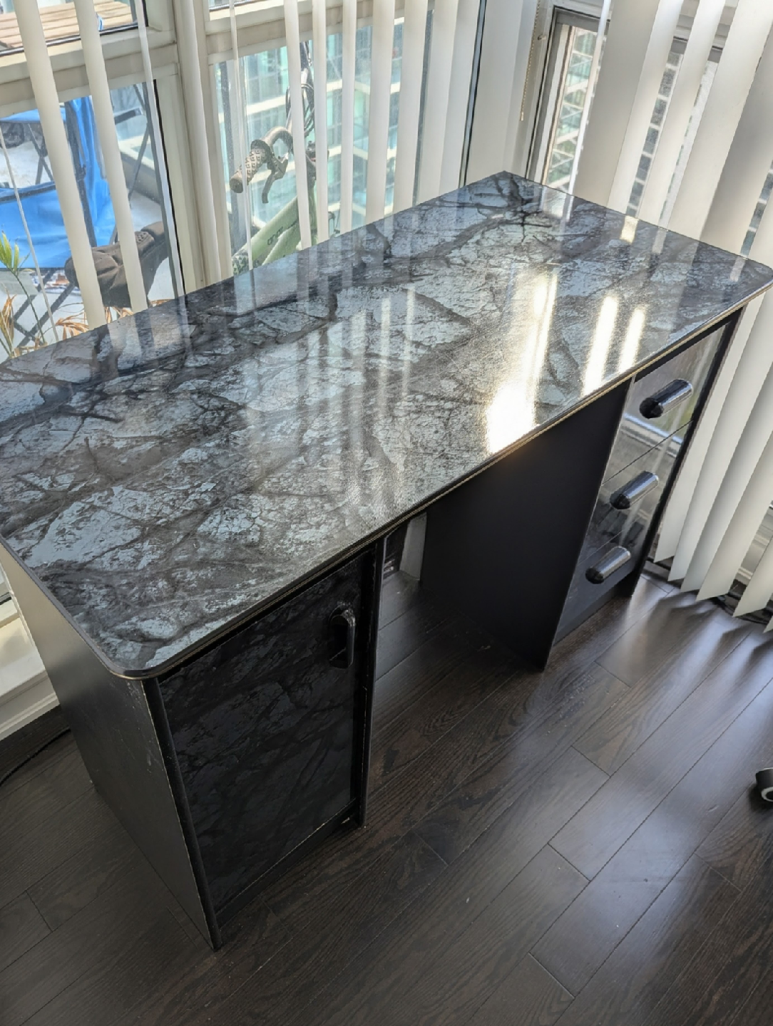 Black Office Desk with Marble-look Top