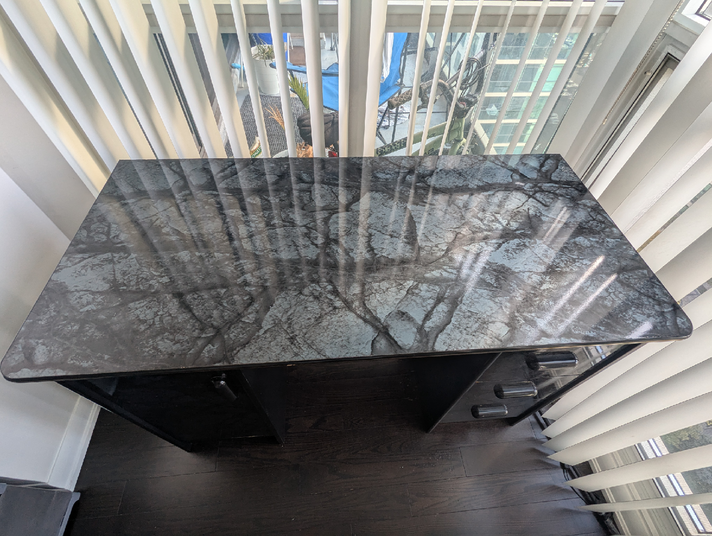 Black Office Desk with Marble-look Top - photo 2
