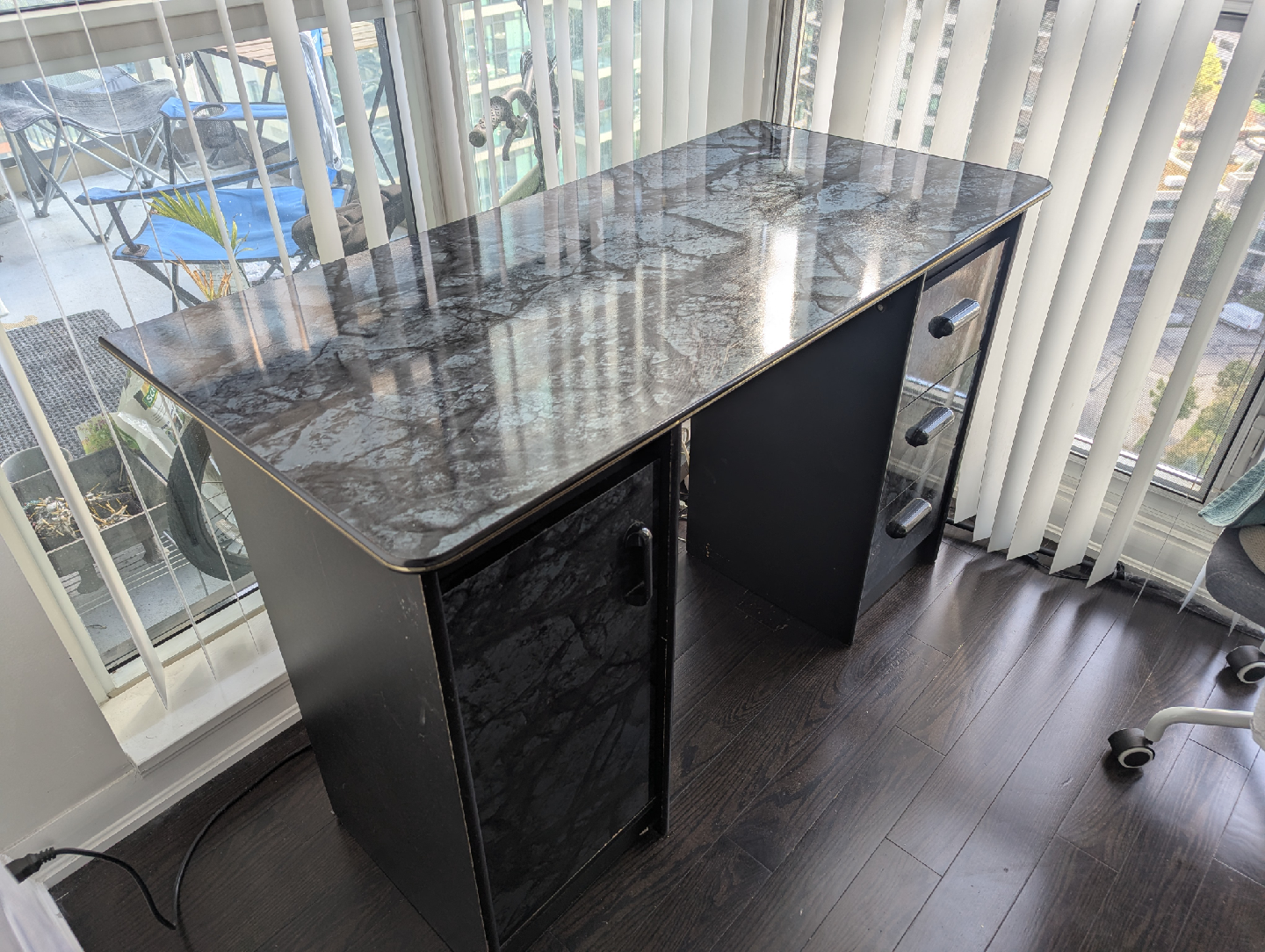 Black Office Desk with Marble-look Top - photo 3