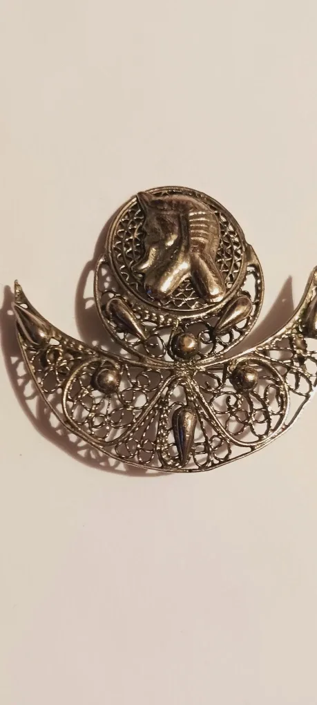 Egyptian Revival Vintage Sterling Silver Filigree Brooch thumbnail