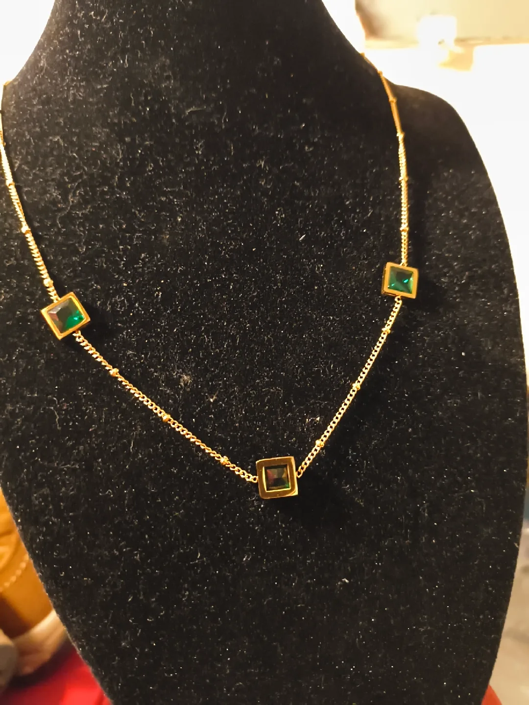 Gold Necklace with Green Square Accents image indicator(2)