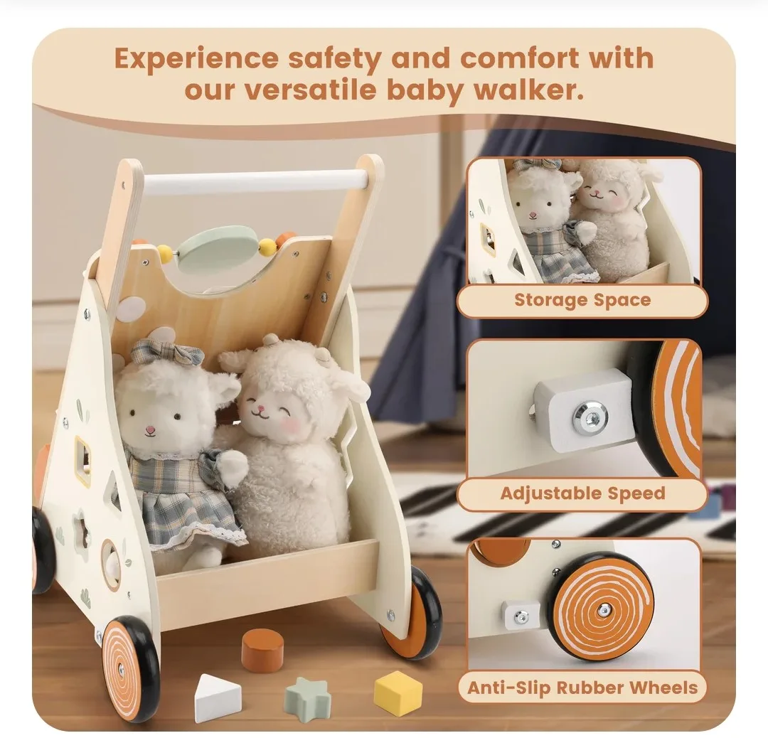 Pithfor Wooden Baby Walker with Activity Center image indicator(4)