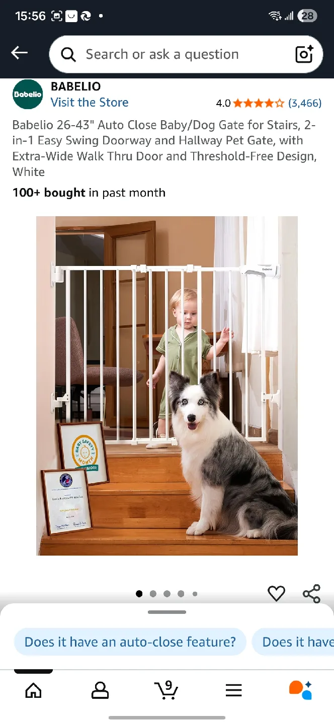 Babelio 26-43" White Auto Close Baby/Dog Gate thumbnail